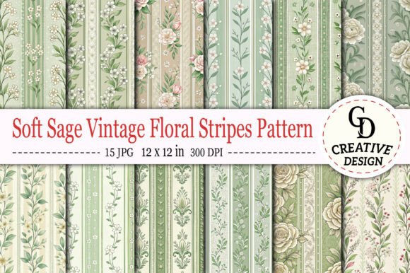Download Soft Sage Vintage Floral Stripes Pattern - Stripes Collection