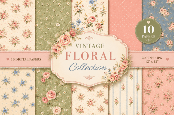Download 10 Shabby Chic Floral Digital Papers - Premium Bundle
