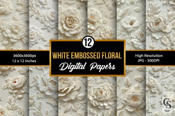 Download White Embossed Flowers Digital Paper - Premium Resources
