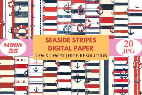 Download Seaside Stripes Digital Paper - Stripes Collection